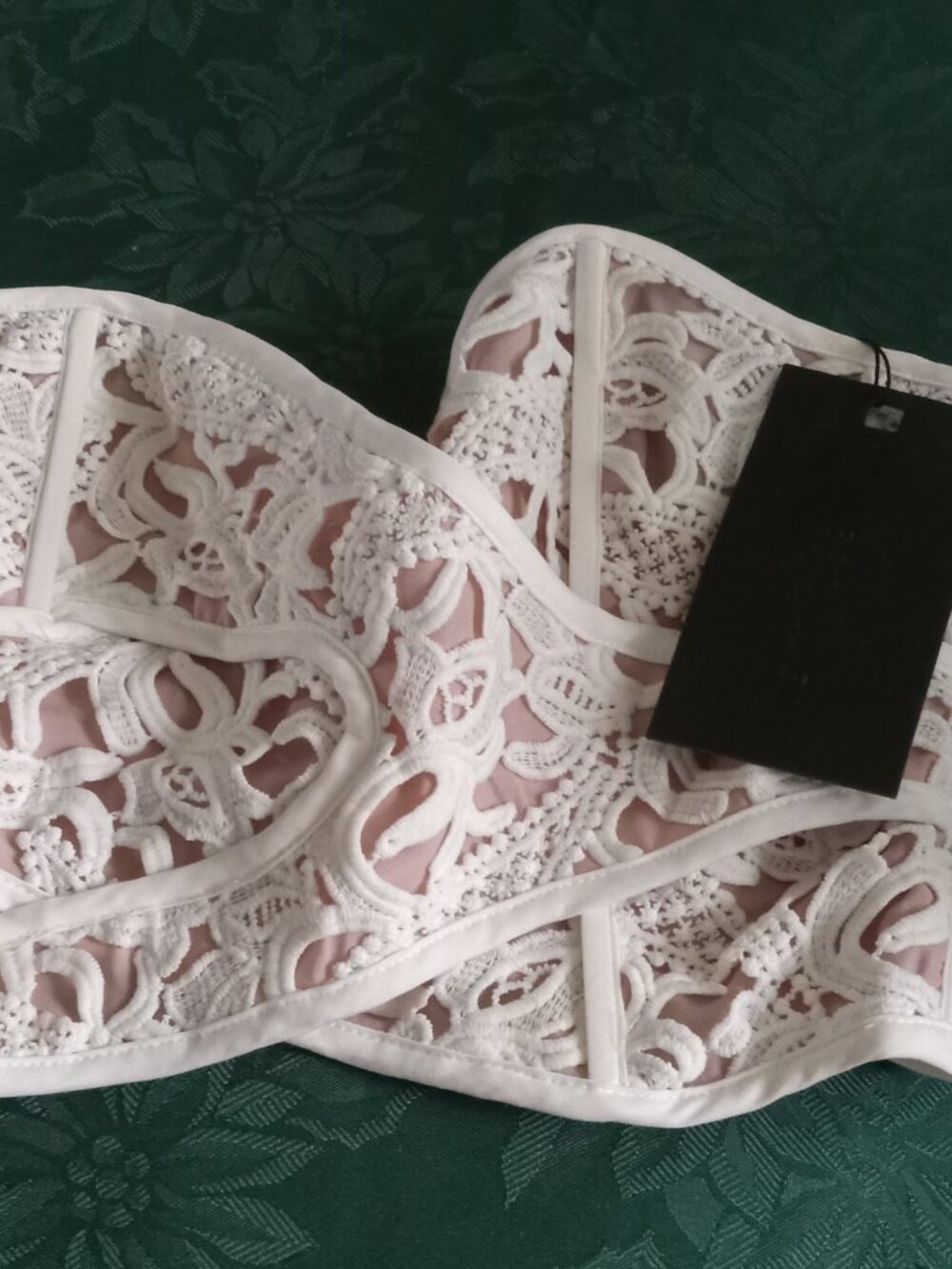 NWT Ladies Stylestalker bandeau with white overlay and zipper back size small